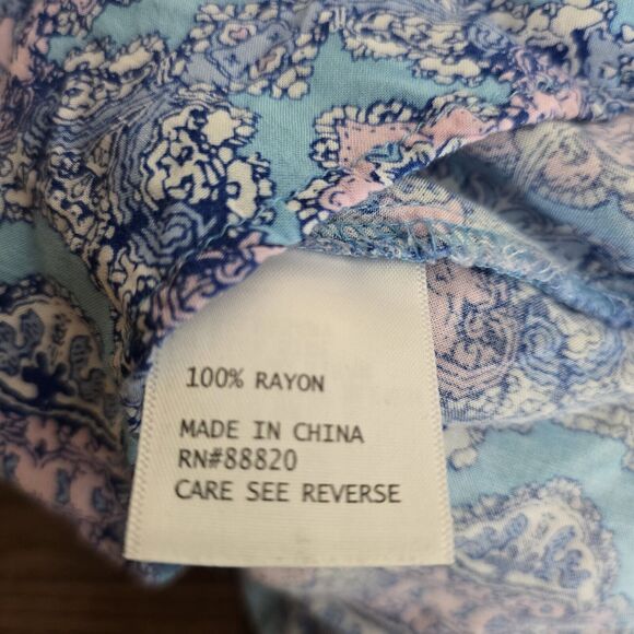 Marina Luna Blouse Plus Size 2X Blue Pink Damask Print Hi Low Hem Top SOLD ON EB - Picture 8 of 10